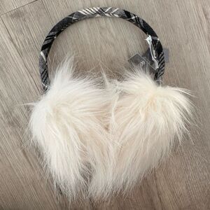 Aerie Faux Fur Earmuffs Gray Plaid Headband 3663 One Size OSFM NEW NWT